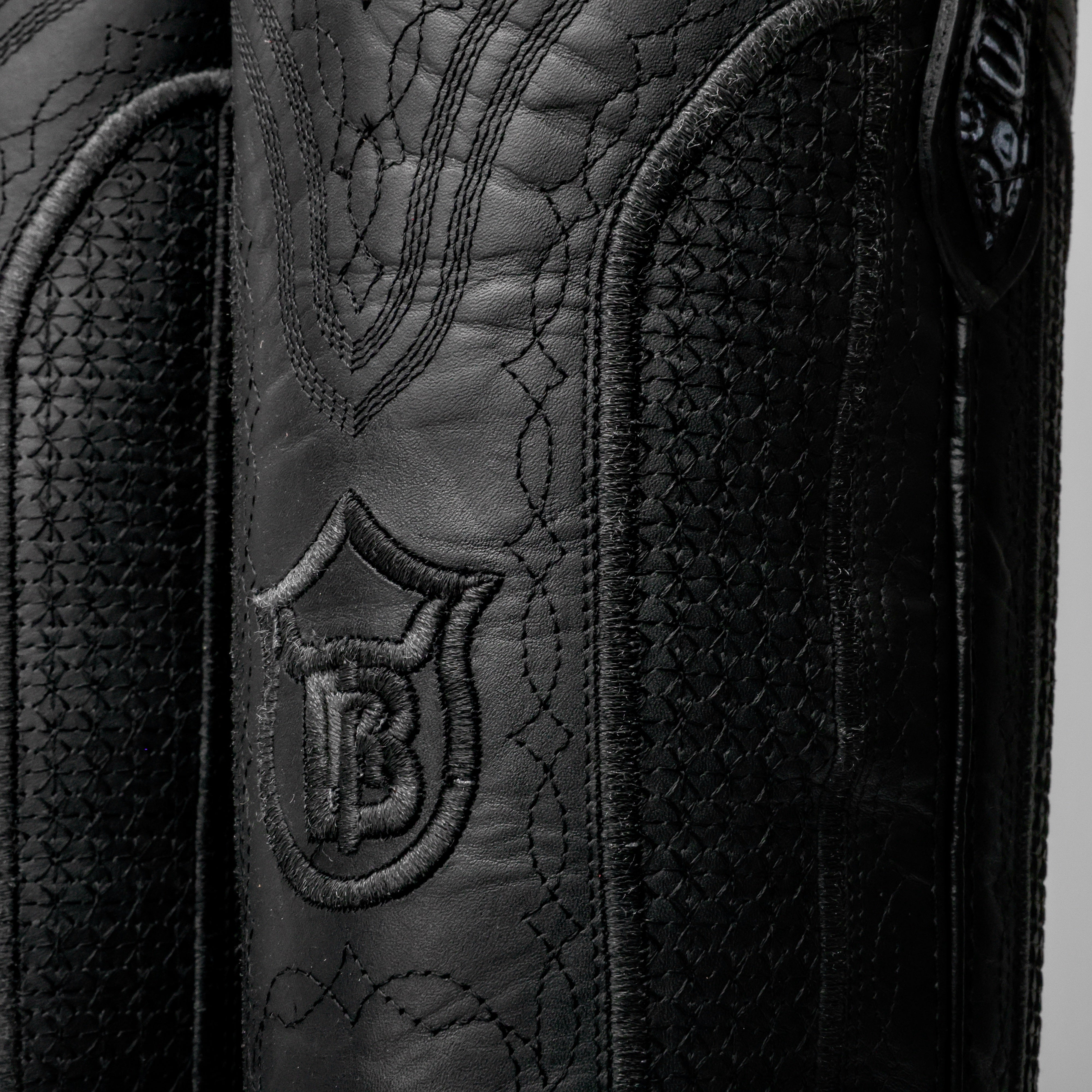 Black/Grey Caiman Hornback Leather Boots - Square Toe