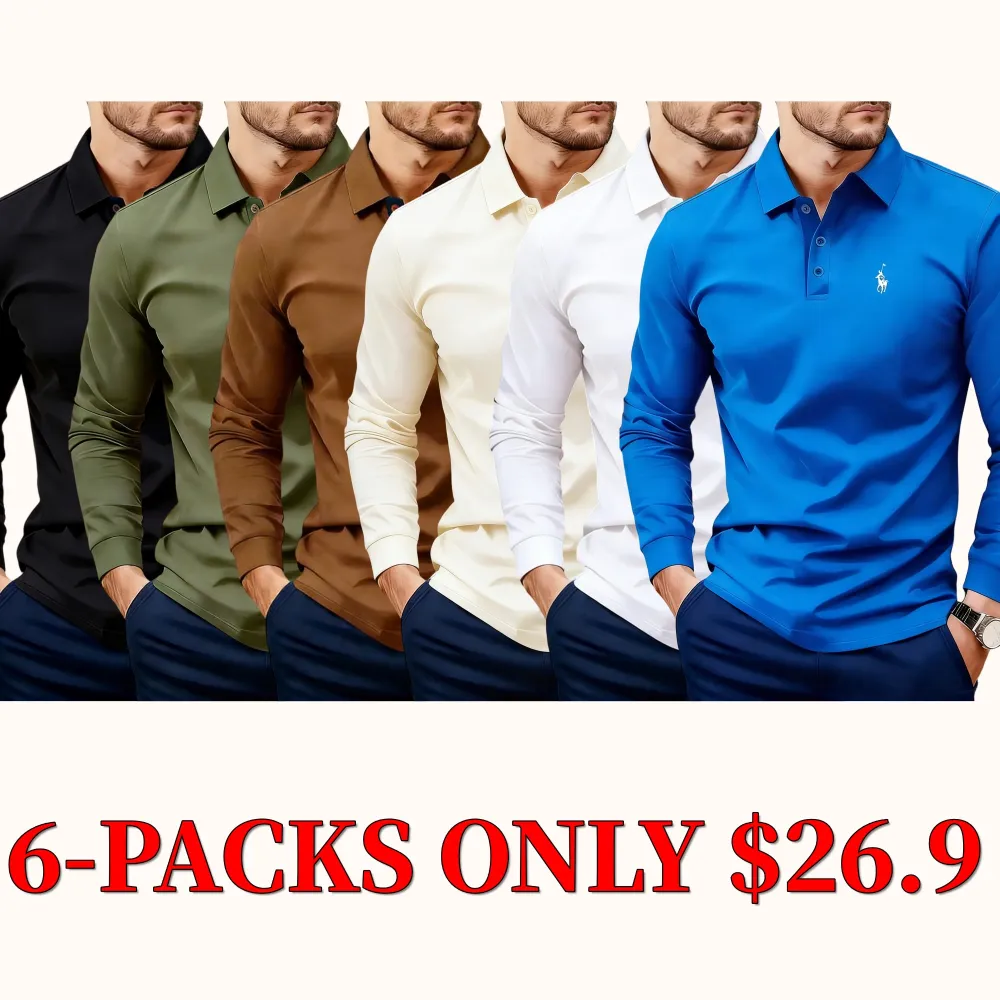 Men's solid-color long-sleeved polo shirt