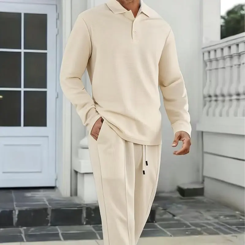 2-piece men's luxury retro suit set - Four season long sleeved jacket and pants with chest pocket