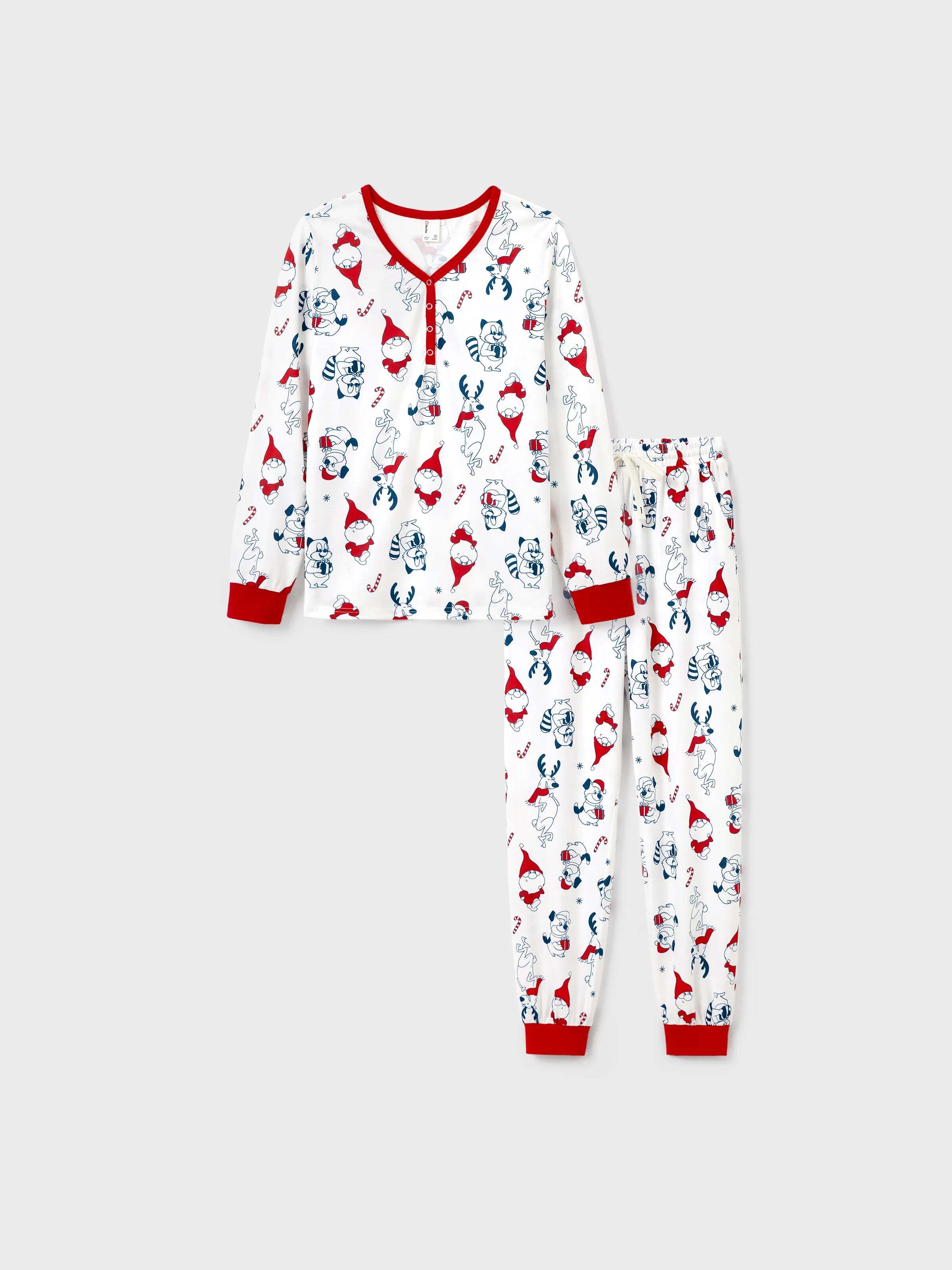 Christmas Matching Family Pajamas Set Santa Claus and Dogs Print PJS with Christmas Socks White