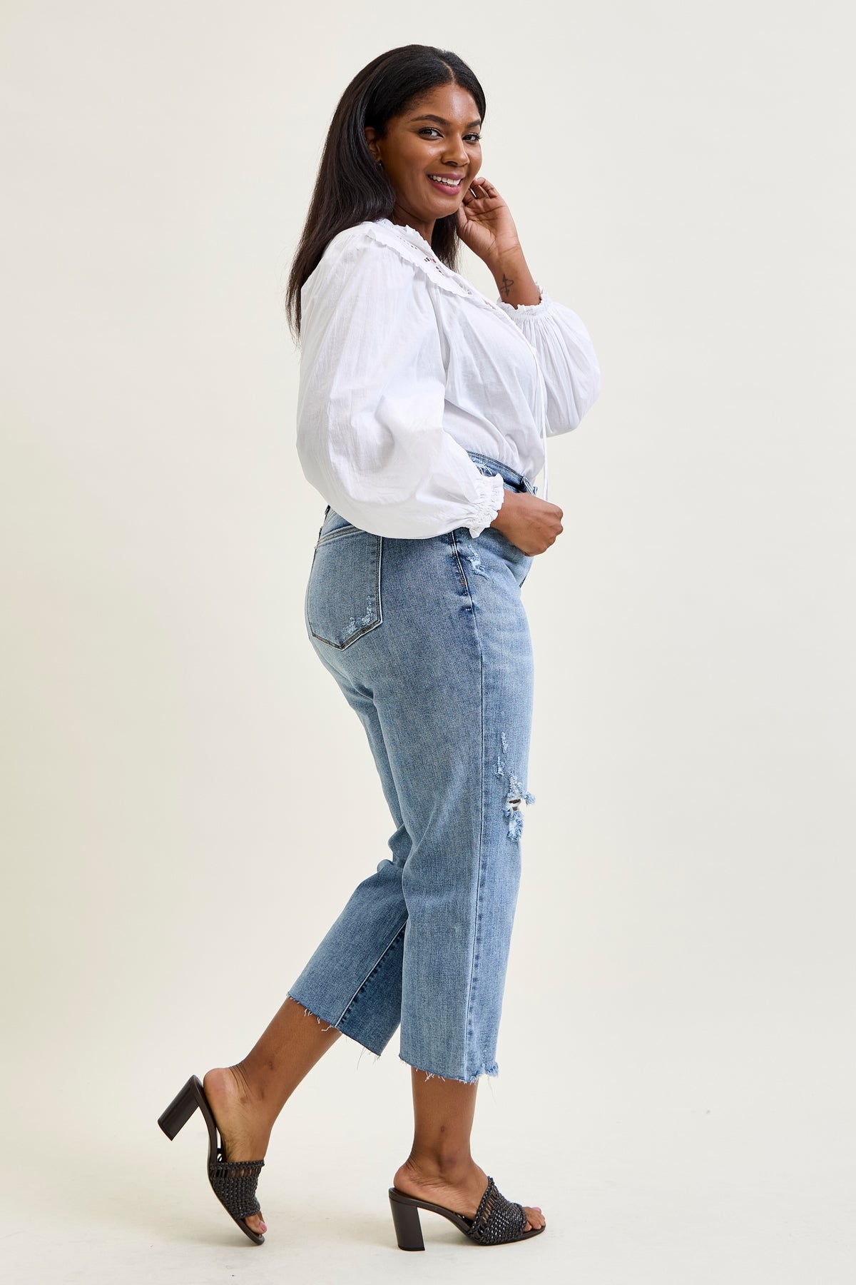 Celeste High Rise With Distressed Crop Wide Leg - PLUS