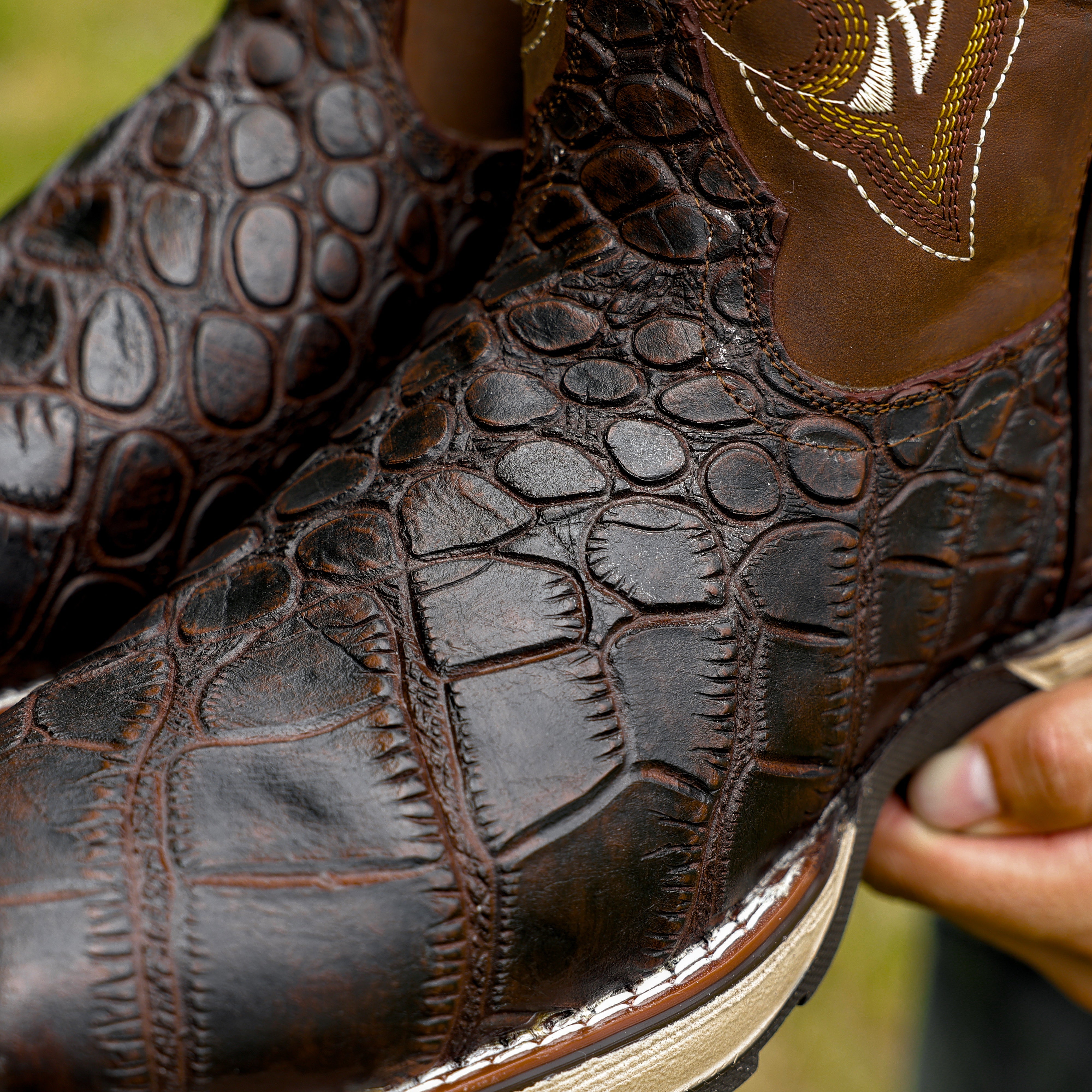 Brown Caiman Belly Leather Boots With 3D Lightweight Sole - Composite Toe