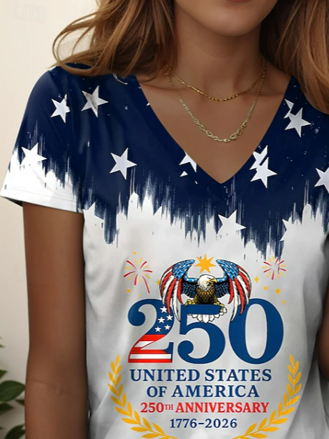 Women's Short Sleeve T-shirt Summer White Text Letters Printing V Neck Holiday Going Out Vintage Top