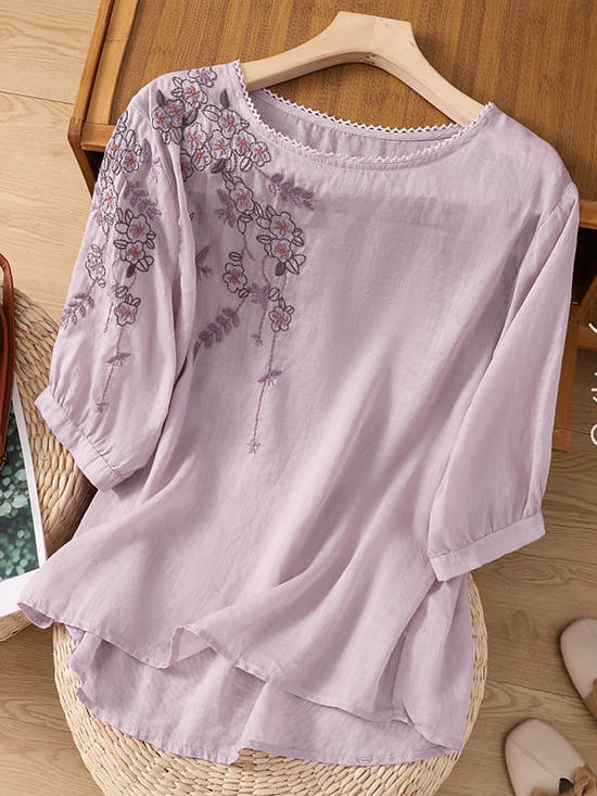 Women Embroidered Cotton Linen Tops- Fast Shipping