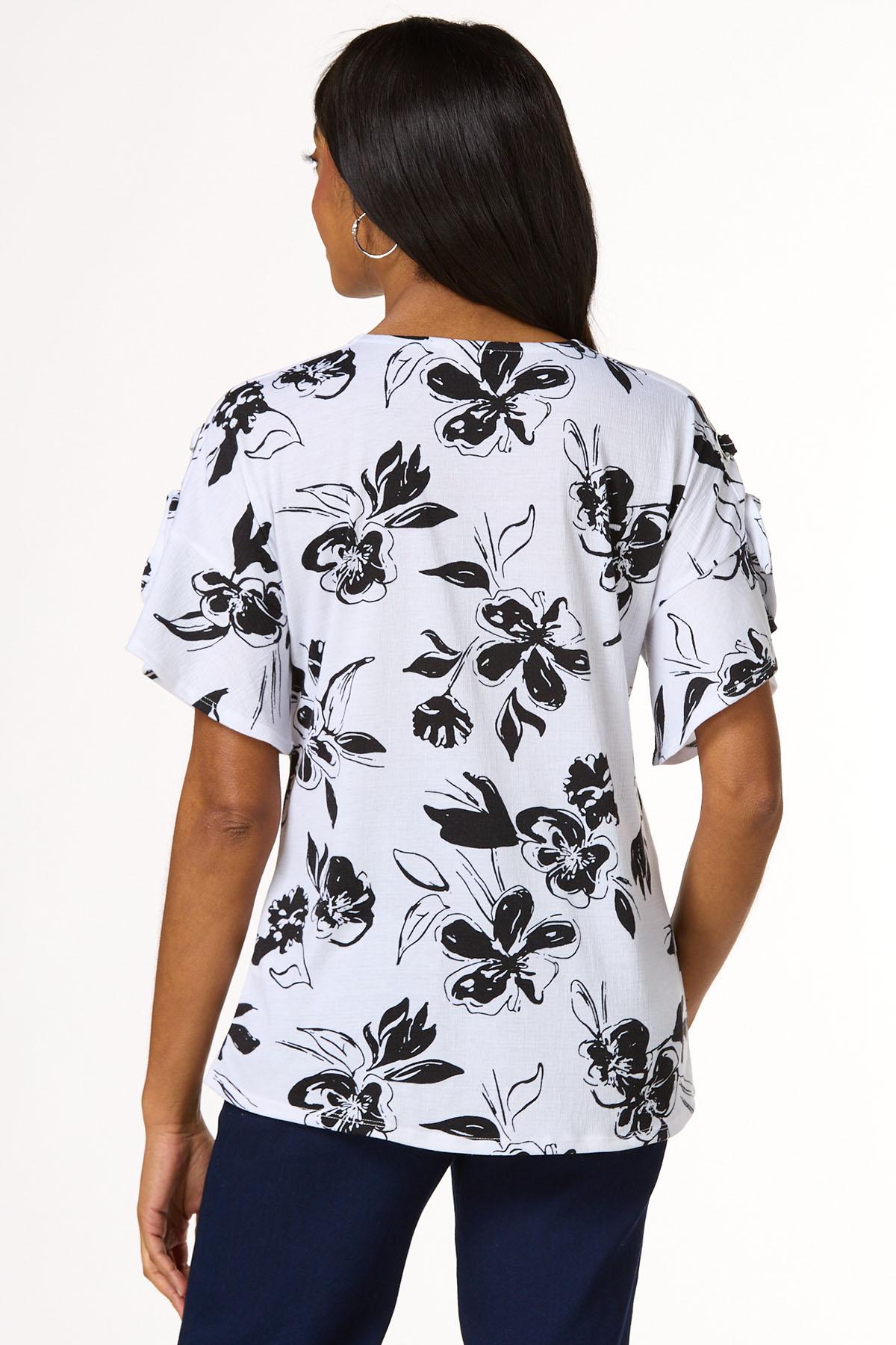 Floral Grommet Tie Sleeve Top