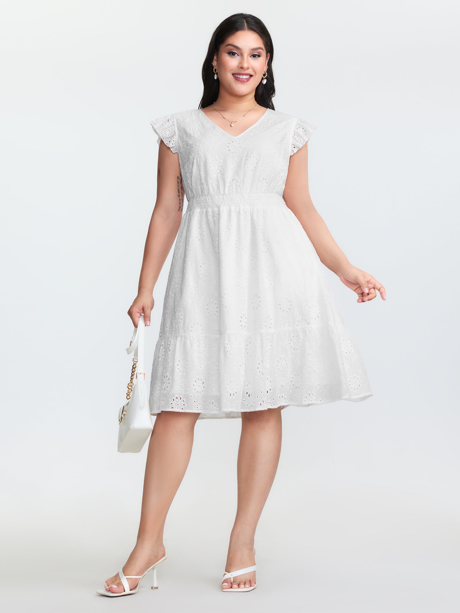 Cotton Lace Flutter Sleeve Mini Dress
