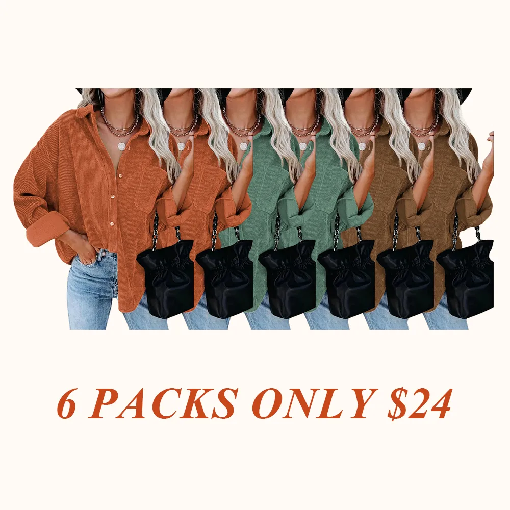 Women's Plain Pocket Button Front Corduroy Shirt