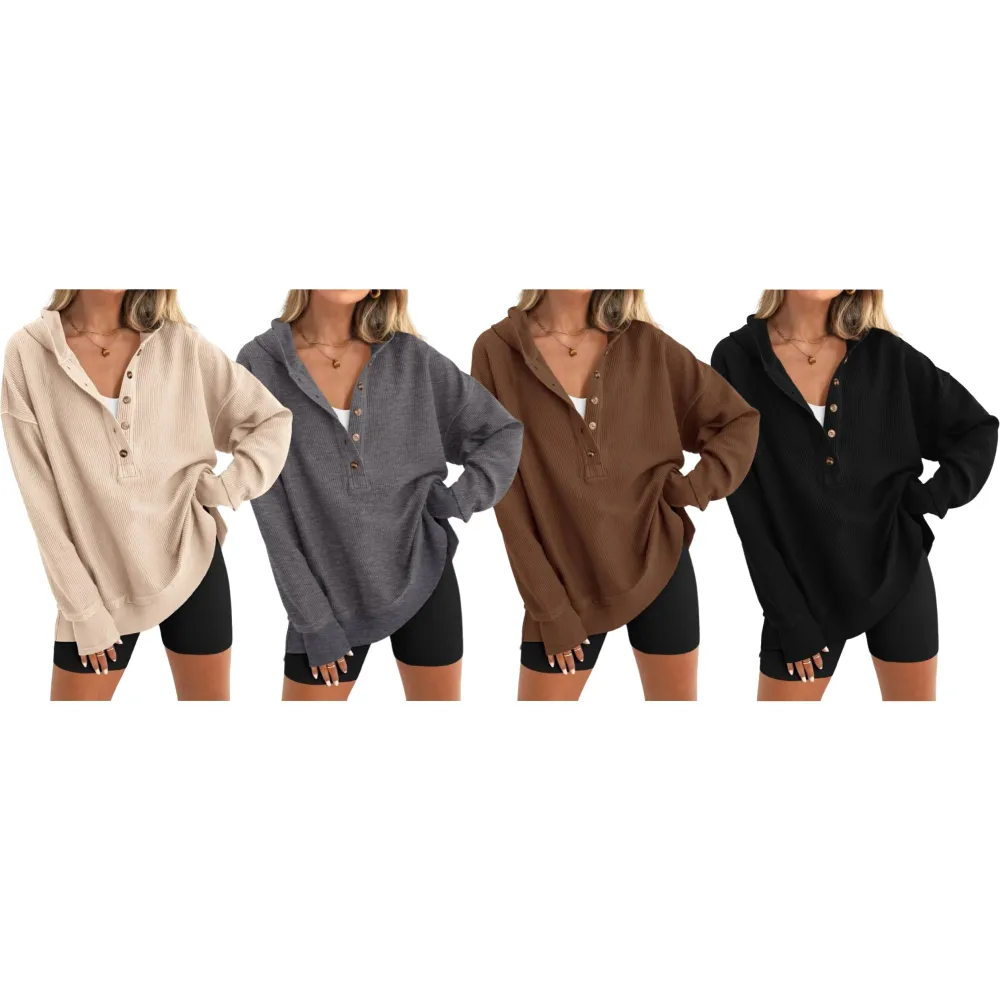 Womens Oversized Button Up V Neck Sweatshirt