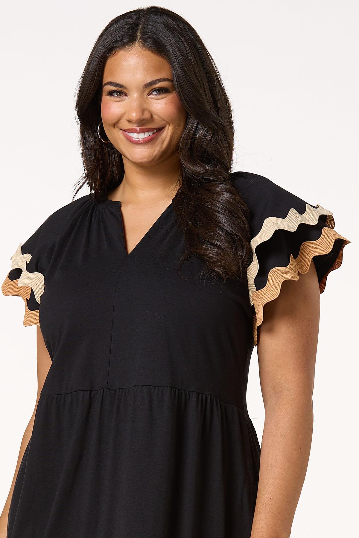 Plus Size Ric Rac Flutter Sleeve Dress