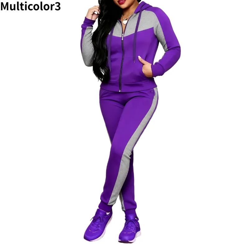 Two-piece Set Women's Colorblock Zip Up Hoodie & Pocket Pants