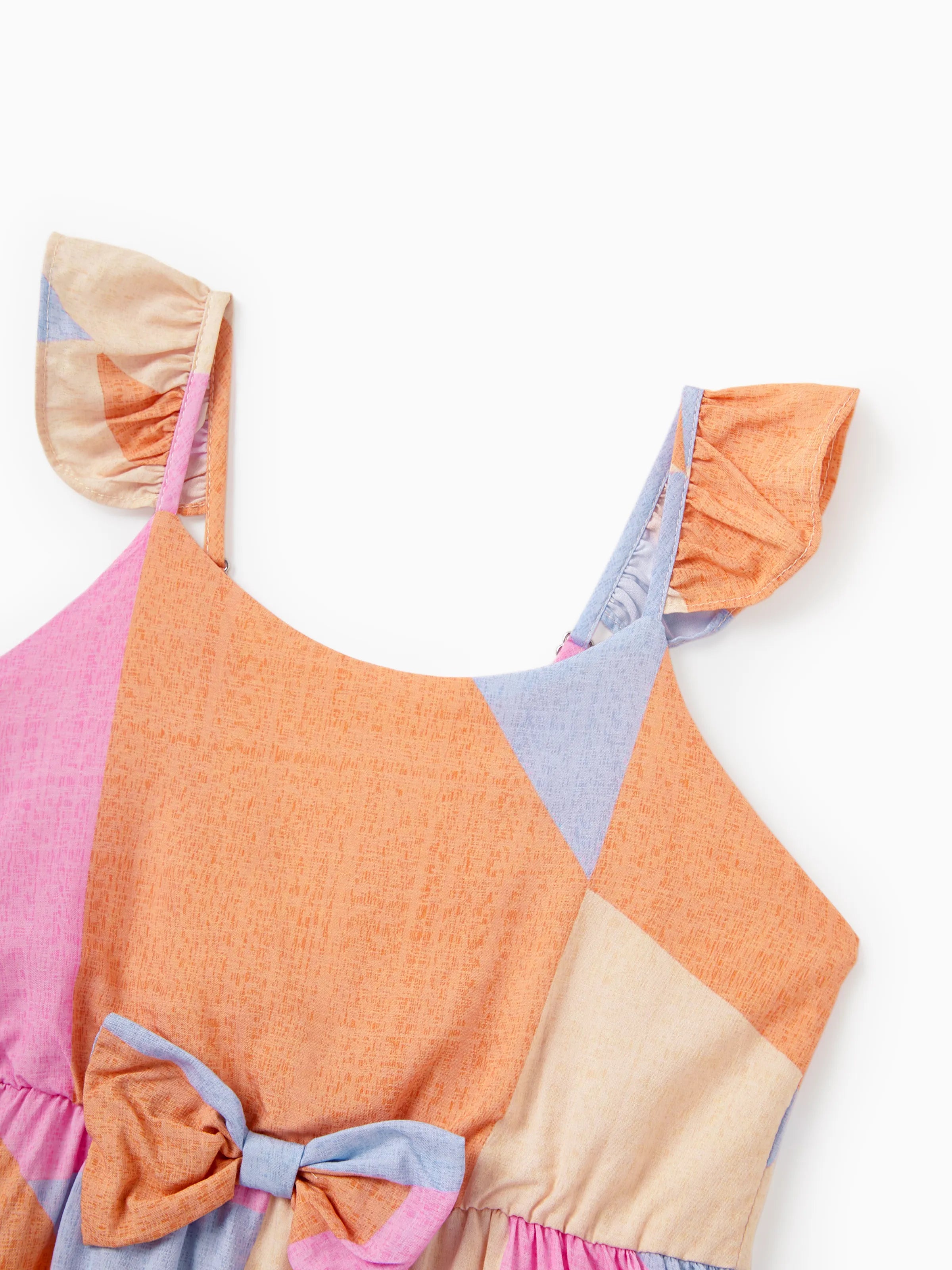 Family Matching Outfits Set Colorblock Sleeveless Strappy Dress or Short-sleeve T-shirt Multi-color