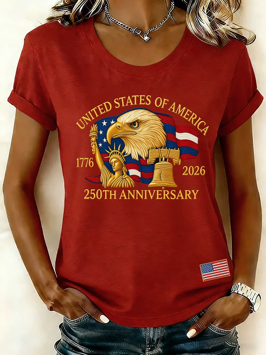 Women's Short Sleeve T-shirt Summer Red Independence Day (Flag) Printing Jersey Crew Neck Daily Going Out Casual Top