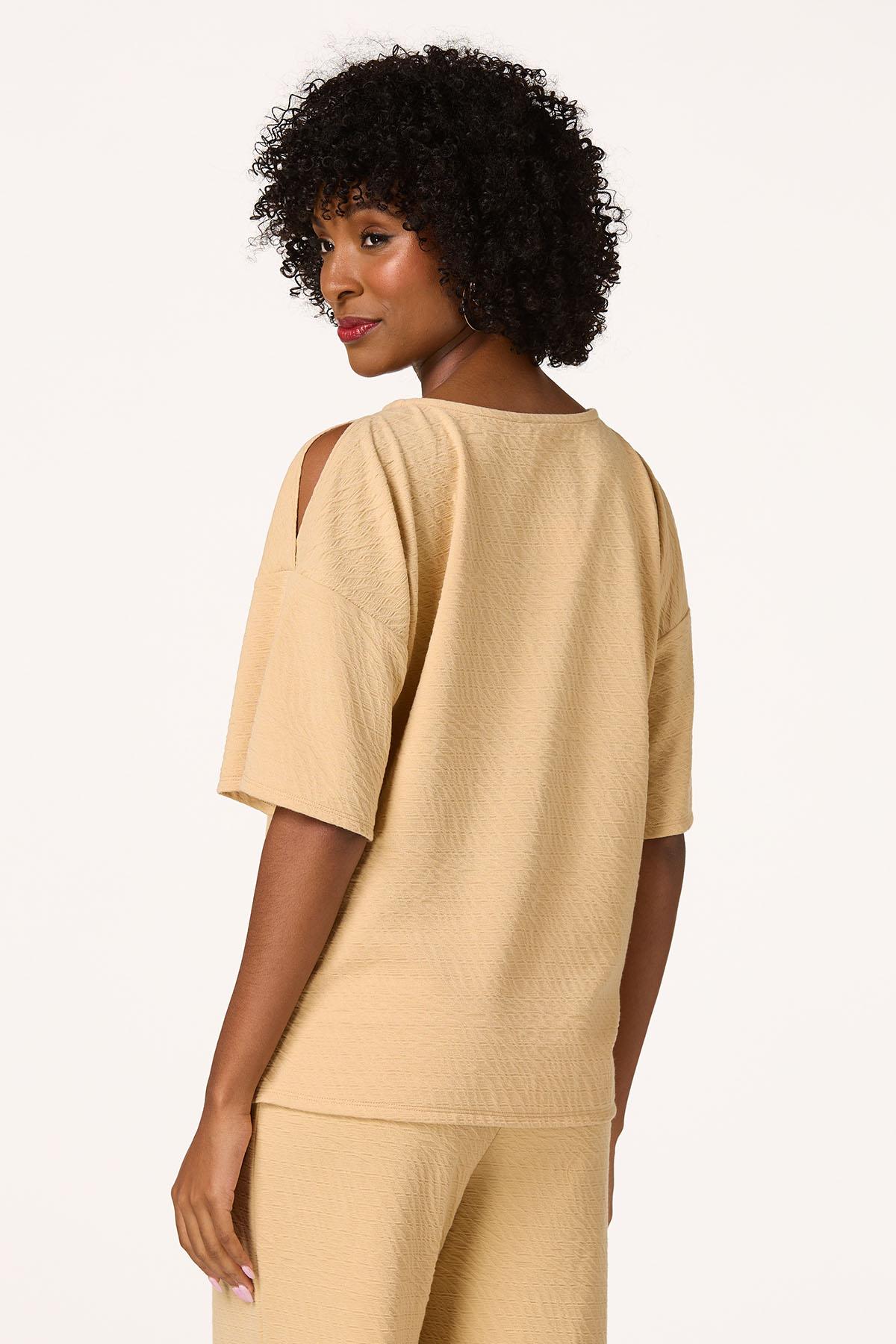 Textured Cold Shoulder Top