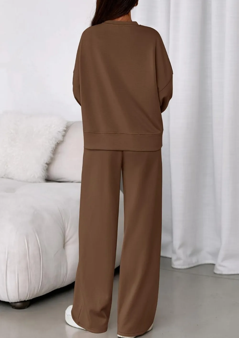 2 Piece Sets For Women Fall Trendy Long Sleeve Sweatshirt Wide Leg Pants Loungewear Set