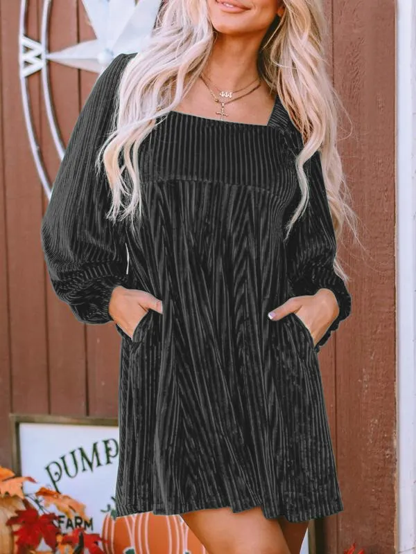 Women's Plain Bishop Sleeve Tie Back Square Neck Dress