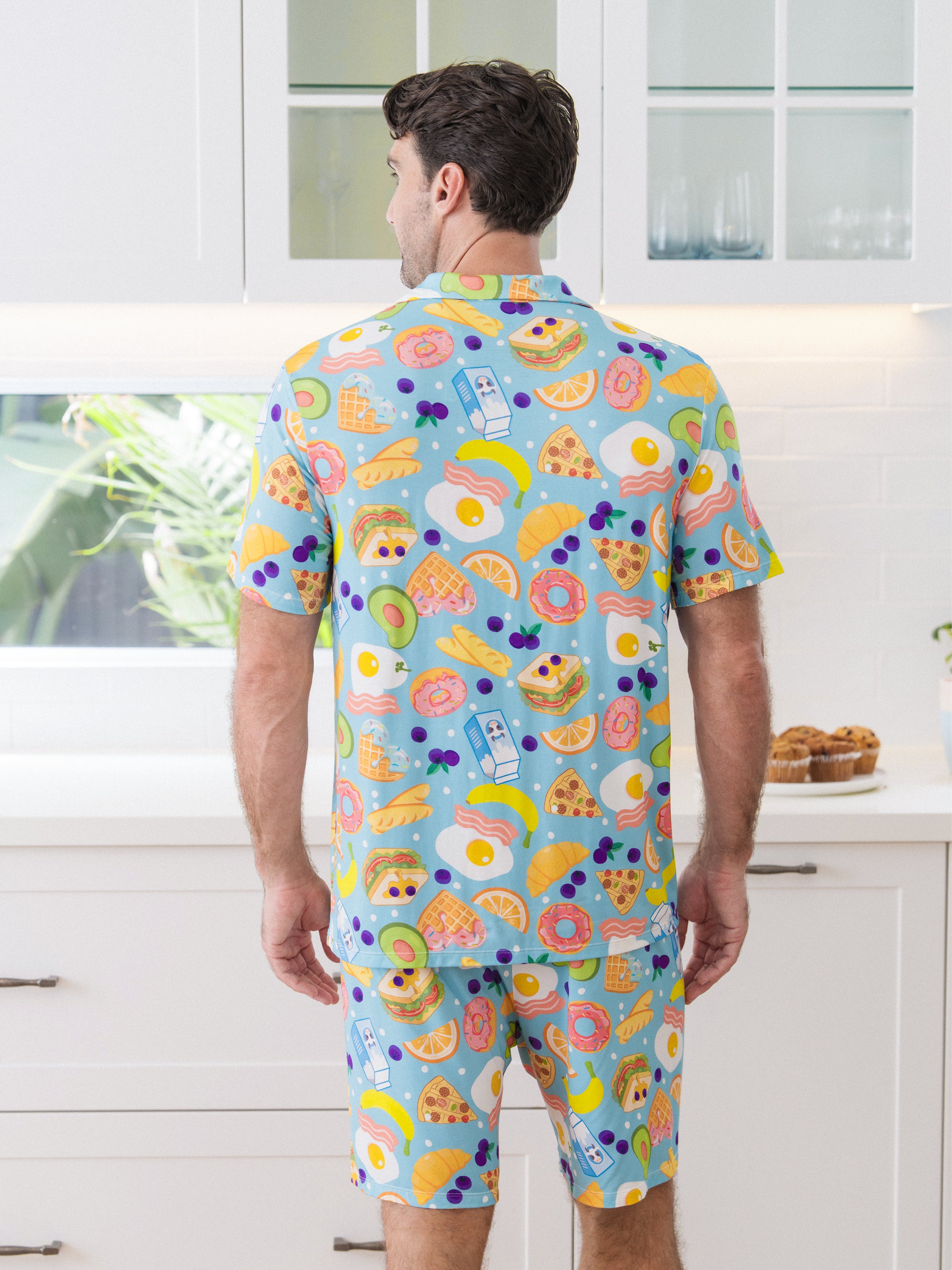 Family Matching Bamboo Pajamas Soft Bamboo Viscose PJs for Men Women Kids Toddler, Fun Food & Fruit Print Short-sleeve Sleepwear Blue