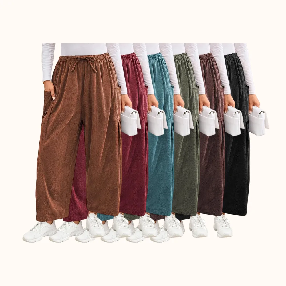 Womens Corduroy Pants Wide Leg Palazzo Harem Pants