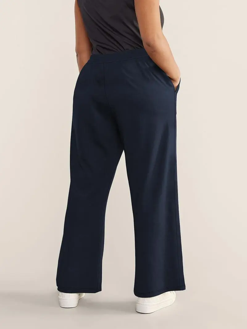 [Plus Size] Solid Color High Waist Straight Leg Pants, Casual Comfy Pocket Trousers for Daily Wear