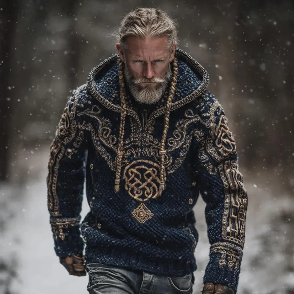 Men's Viking Celtic Pattern Art Cozy Hooded Sweater