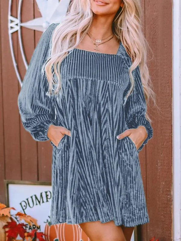 Women's Plain Bishop Sleeve Tie Back Square Neck Dress