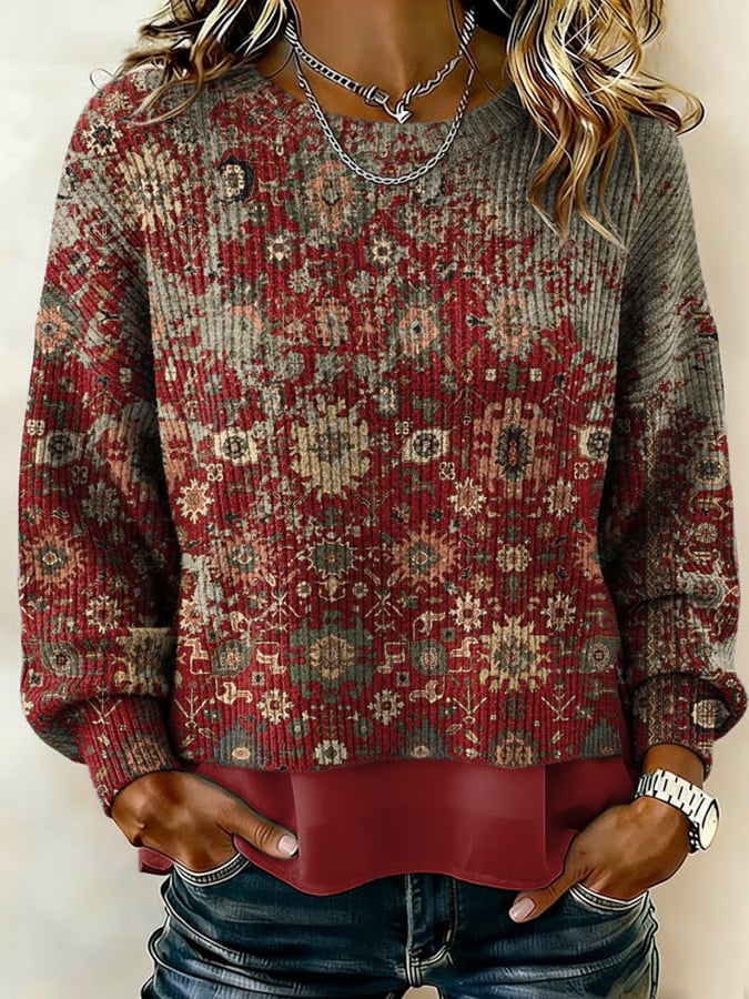 Women'S Vintage Western-Style Printed Top