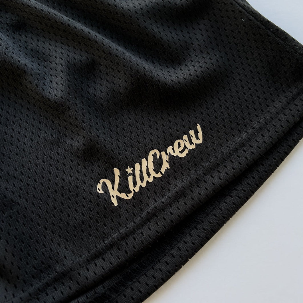 VENTED MESH SHORTS SCRIPT  - BLACK / CREAM