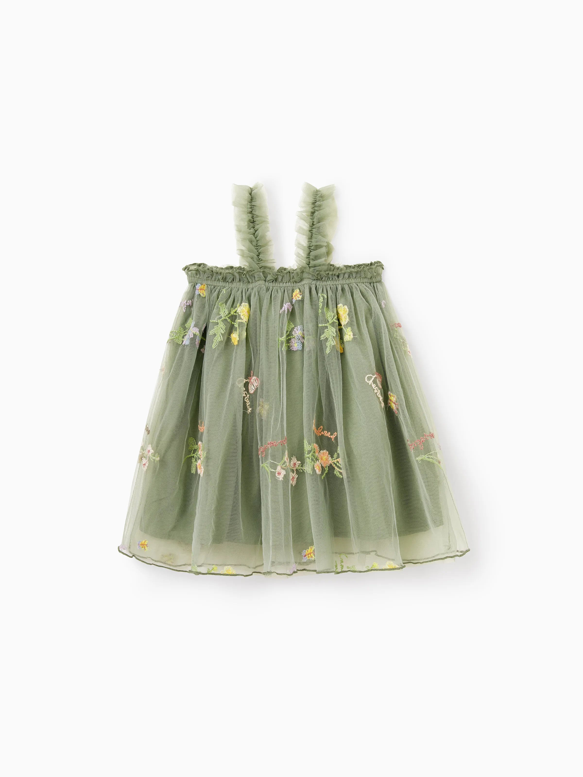 Family Matching Polo Collar Short-sleeve Shirt or V-neck Strappy Mesh Dress  Green