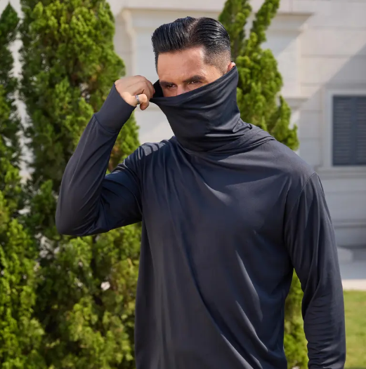 Men’s UPF 50+ Hooded Sun Protection Shirt with Face Mask & Neck Gaiter