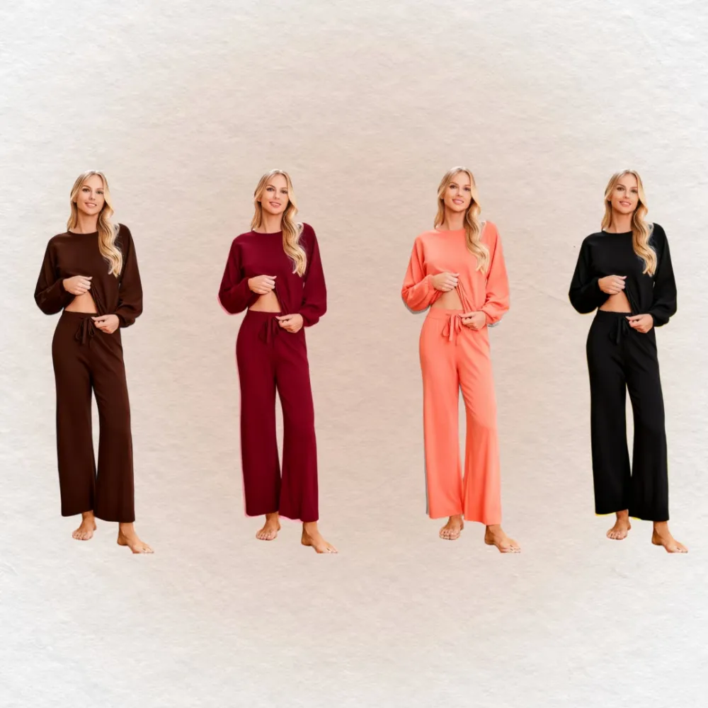 Womens Fall Winter Casual Solid Knitted 2 Piece Sets