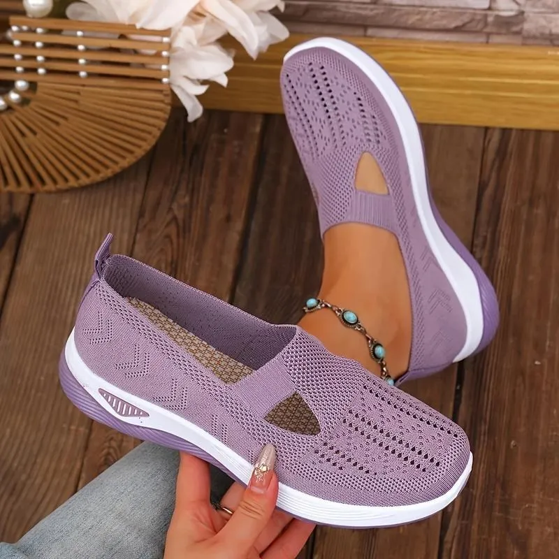 Women's Slip-Ons - Airy Mesh Sneakers with Hollow Cut-Out Design | Lightweight & Cute for Outdoor Walking