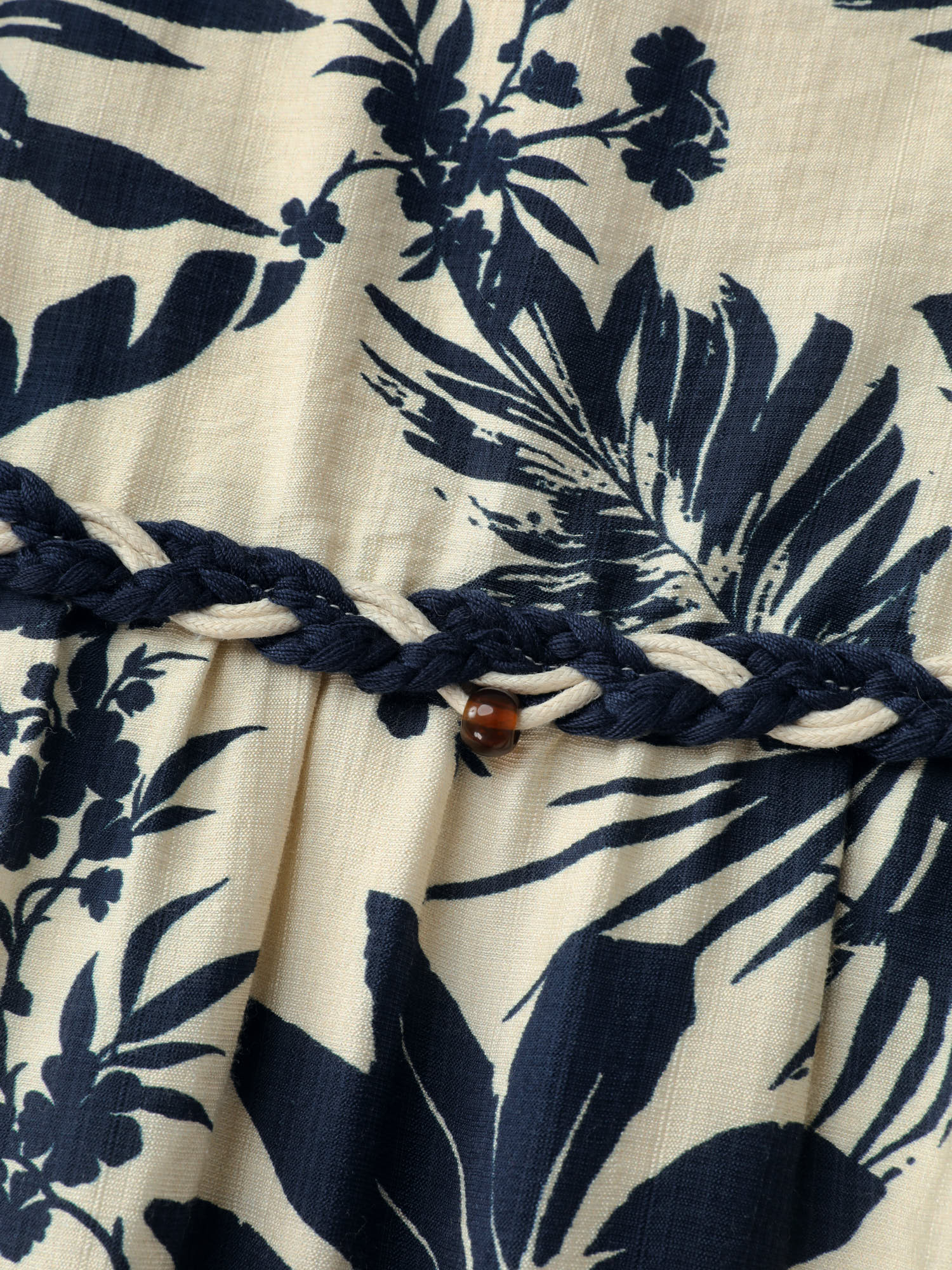 Tropical Print Stretchy Waist Midi Dress