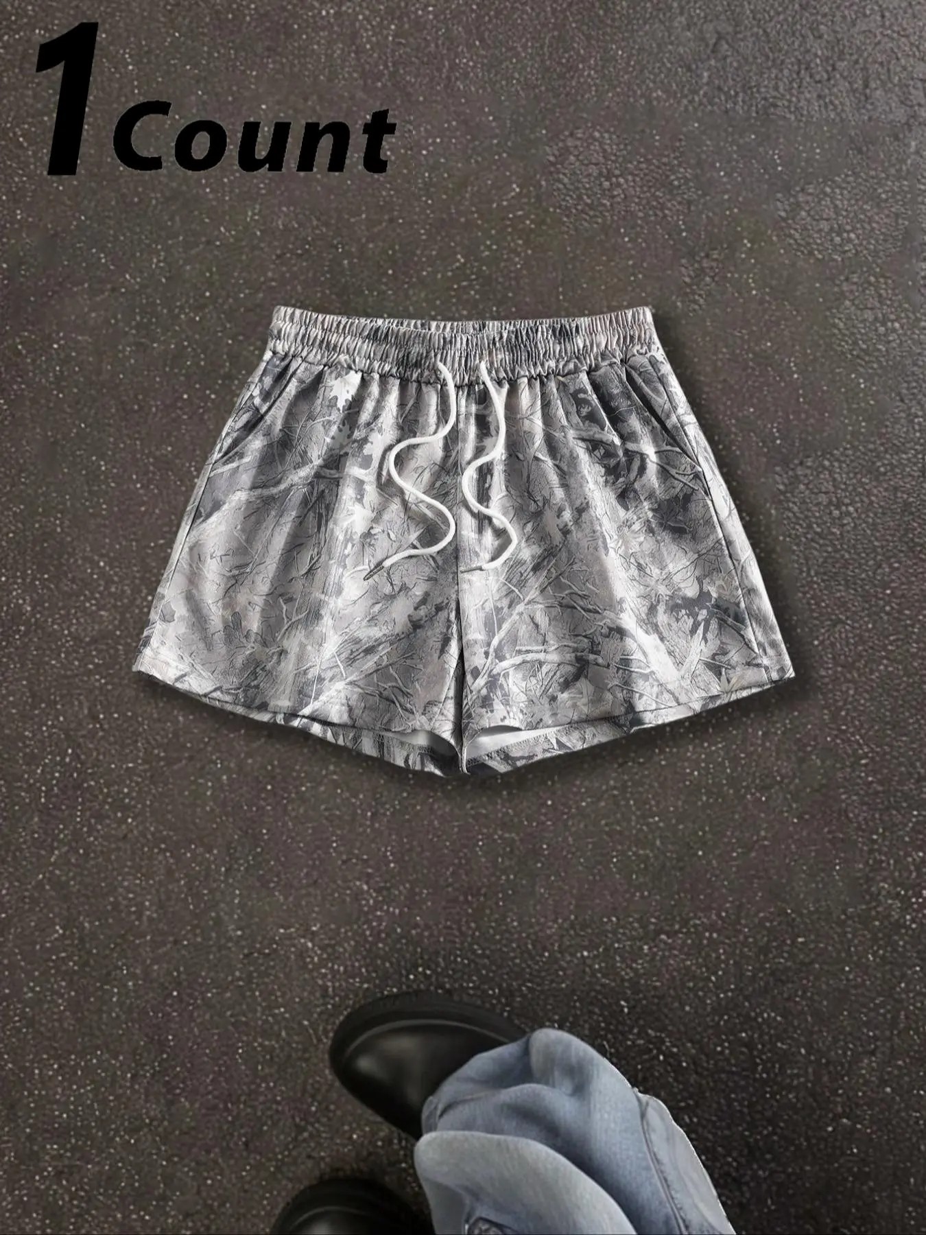 Unisex Branch-Print Camouflage Shorts – Breathable Elastic Waist Summer Streetwear