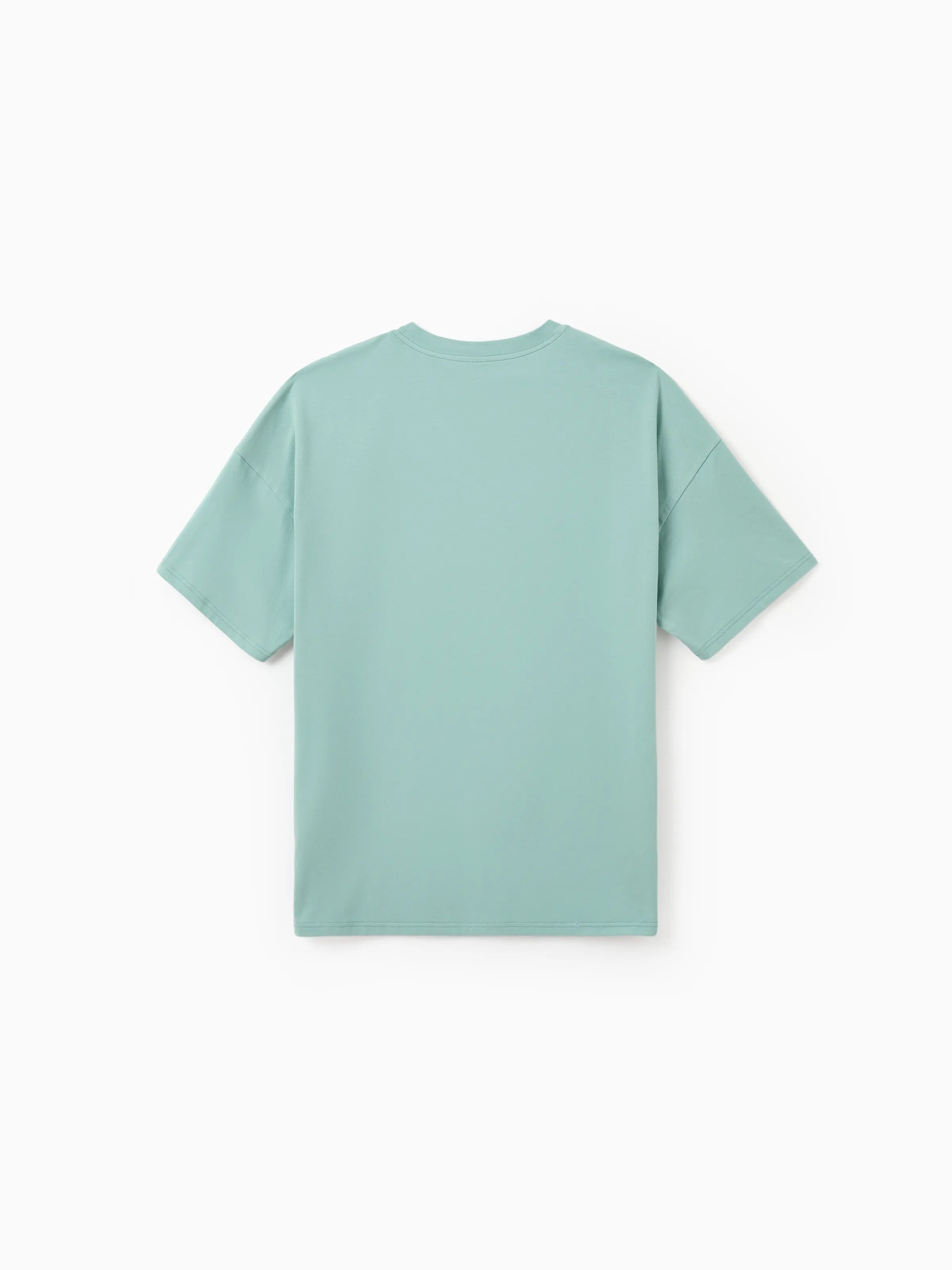 Family Matching T-Shirt & Dress Set Polka Dot Puff-sleeve Dress for Mom, Daughter & Baby, Color Block Cotton Tee for Dad & Son, Perfect for Family Outings & Photos Light Green