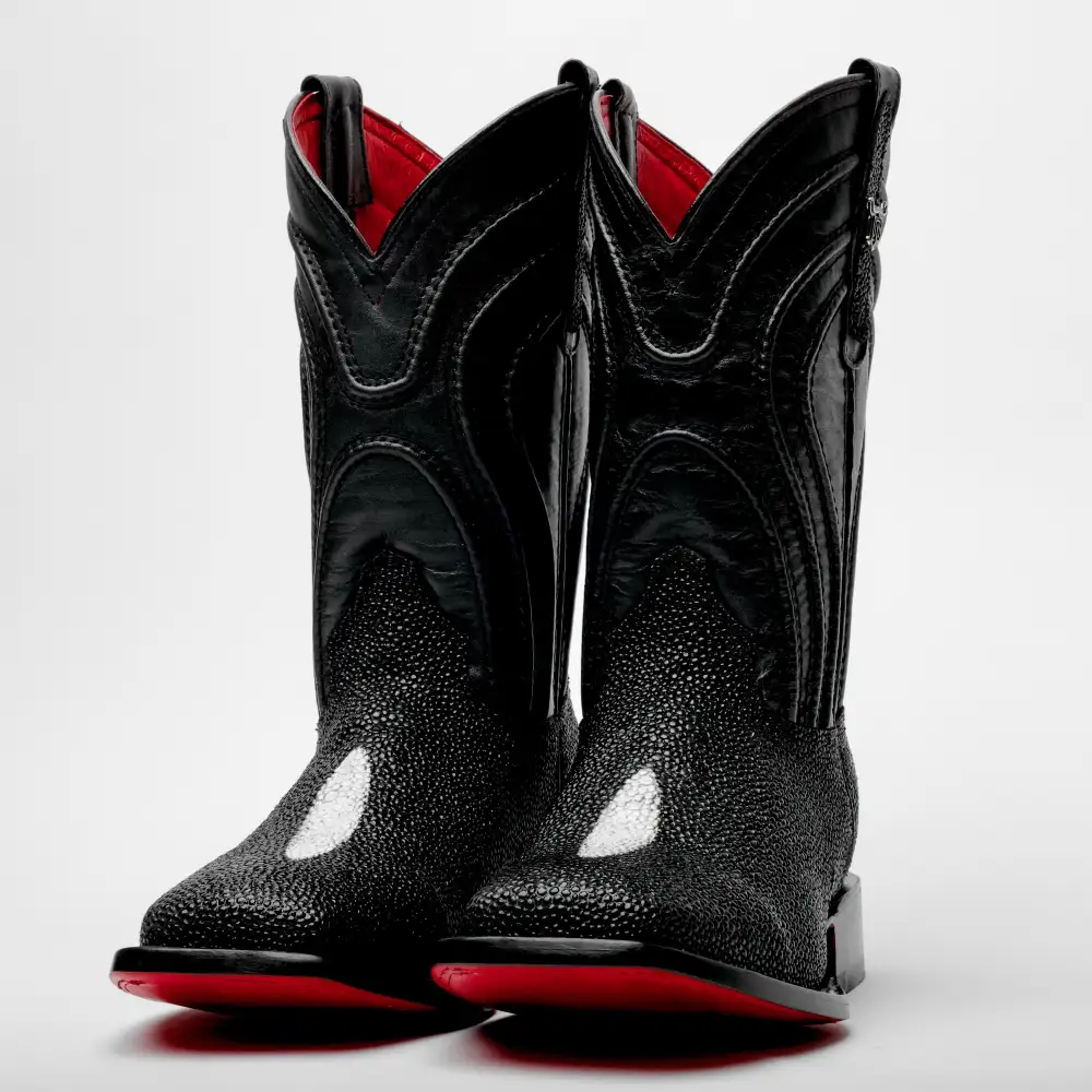Black Stingray Leather Boots - Square Toe