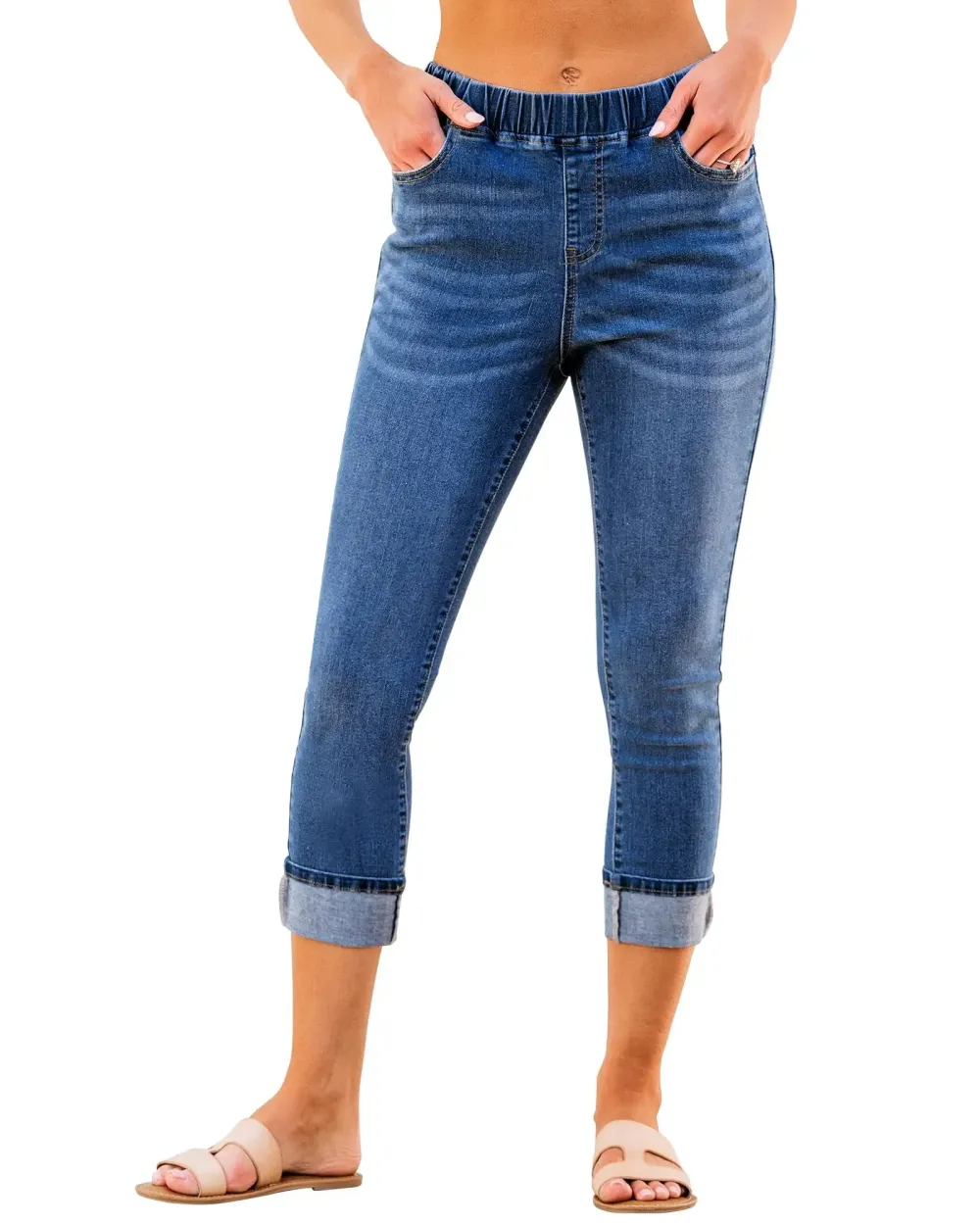 Women High Waisted Skinny Capri Pants Trendy Stretch Denim Cropped Jeans