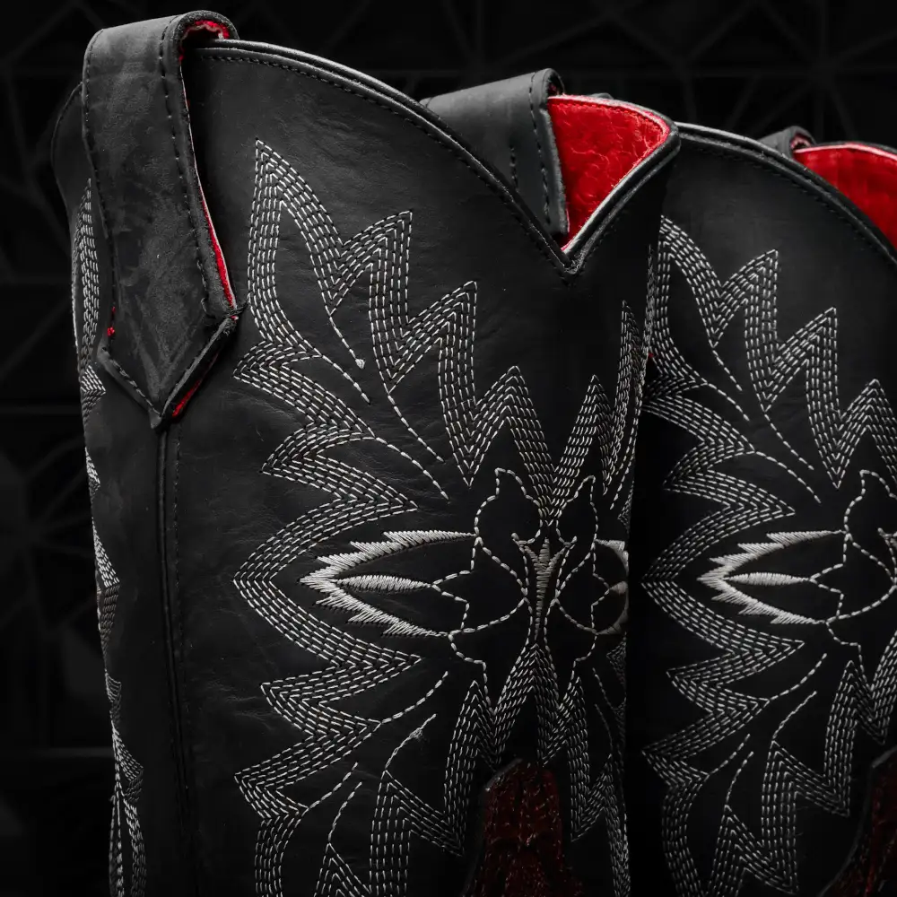 Black Cherry Hand-Tooled Leather Boots With 3D Lightweight Sole - Composite Toe