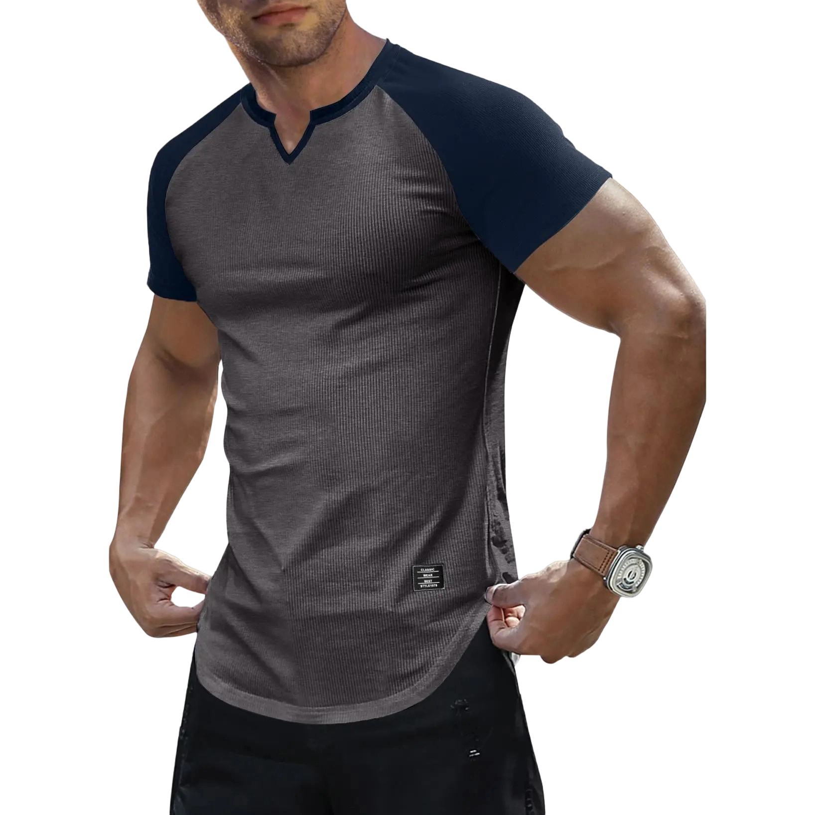 Mens Muscle Slim T Shirt V-Neck Longline Henley Shirt Gym Workout Athletic Tee Shirts, men gifts