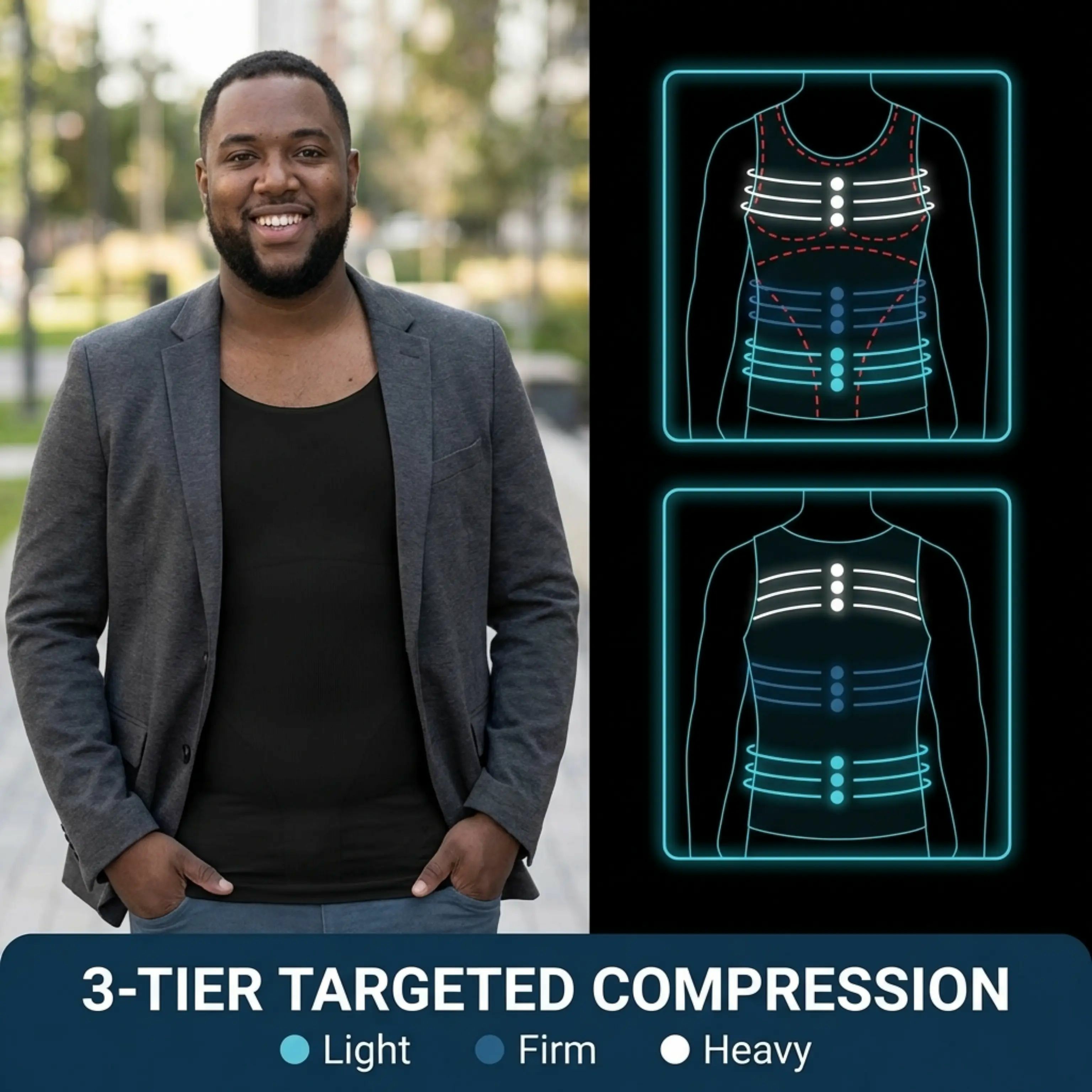 Men’s Compression Shapewear Shirt (Tall Fit) – Tummy Control Slimming Undershirt | Seamless Body Shaper for Gym & Daily Wear Menswear