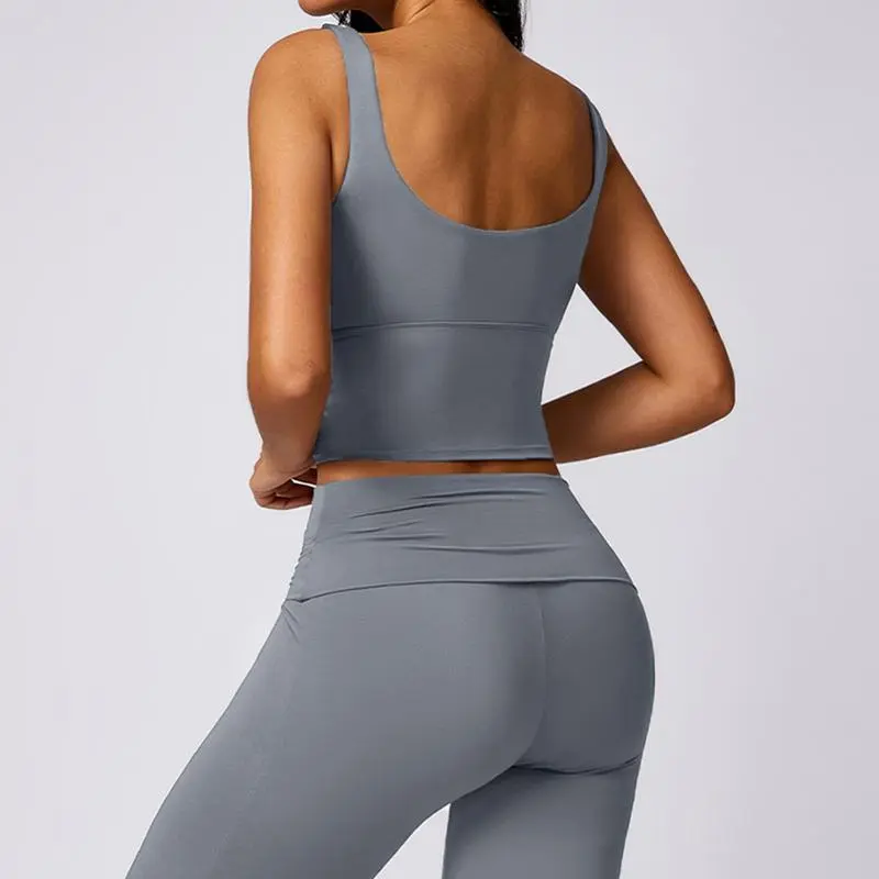 Women's 2-Piece Deep V Neck U-Back Tank & High-Waist Flared Leggings Set