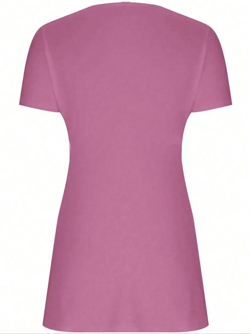 Solid Twist Front V Neck Tee, Elegant Casual Short Sleeve T-shirt for Summer, Casual Fashionable Top