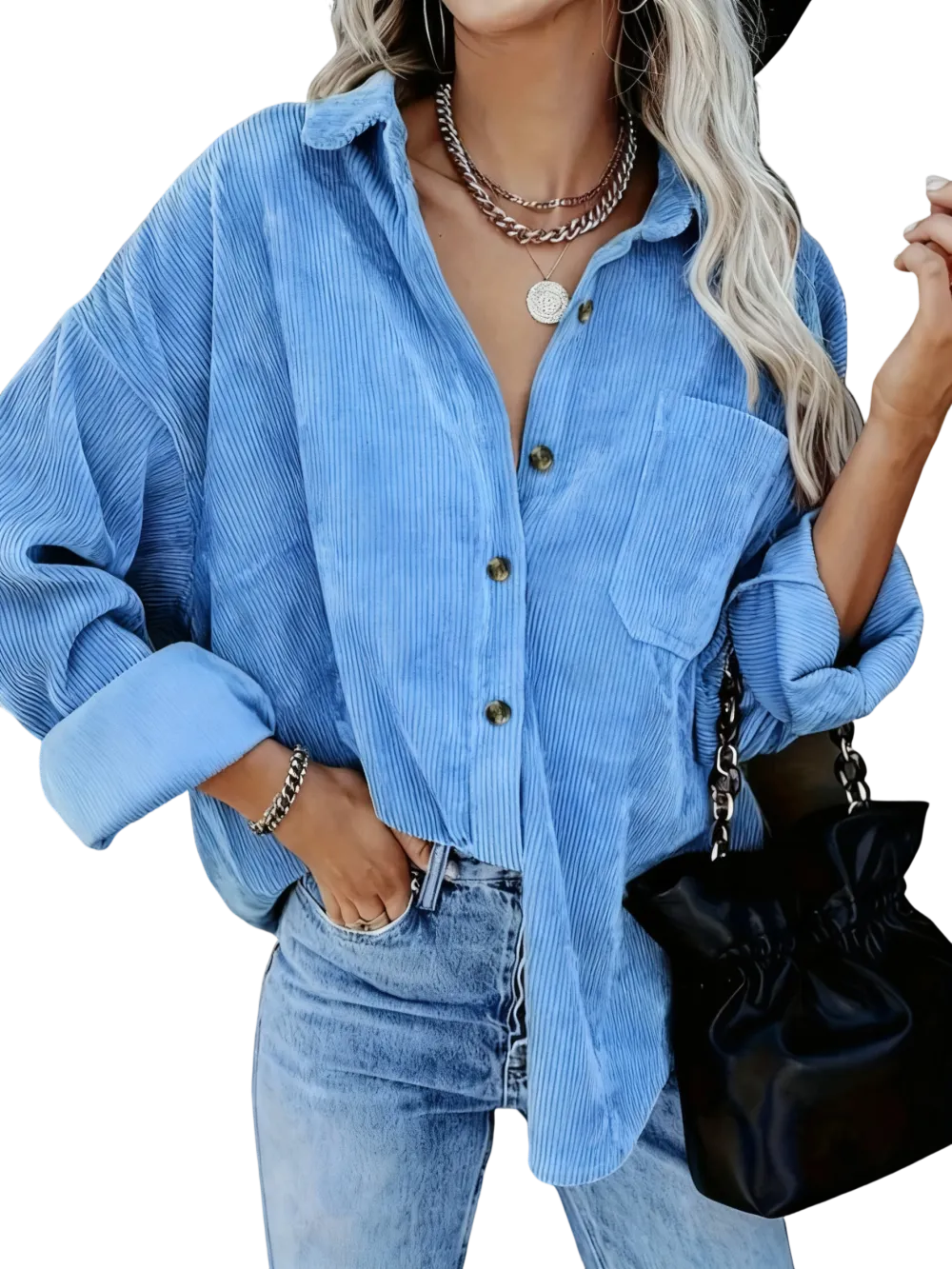 Women's Corduroy Shirt with Pocket Buttons and Front Opening