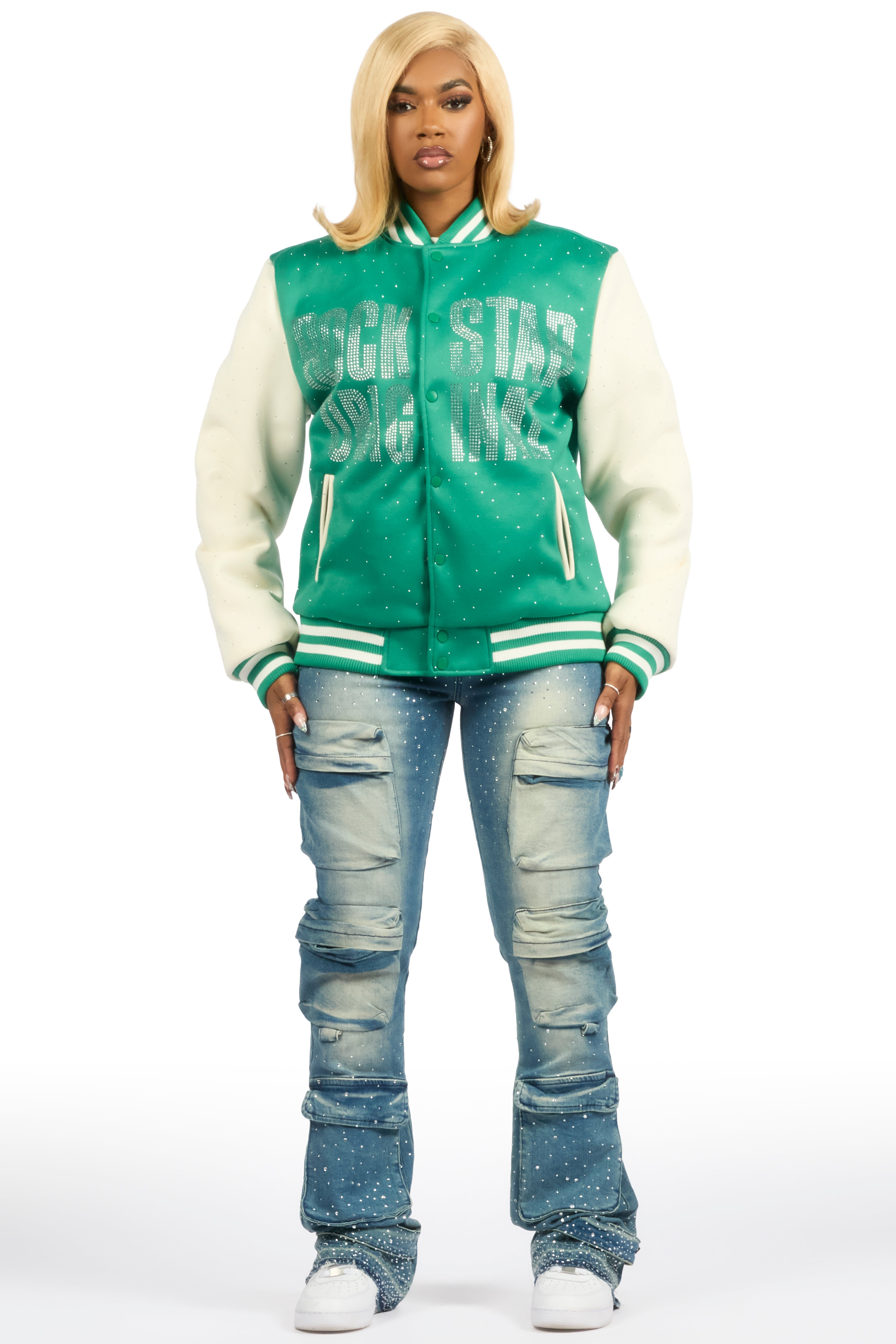 Nakiah Green Rhinestone Varsity Jacket