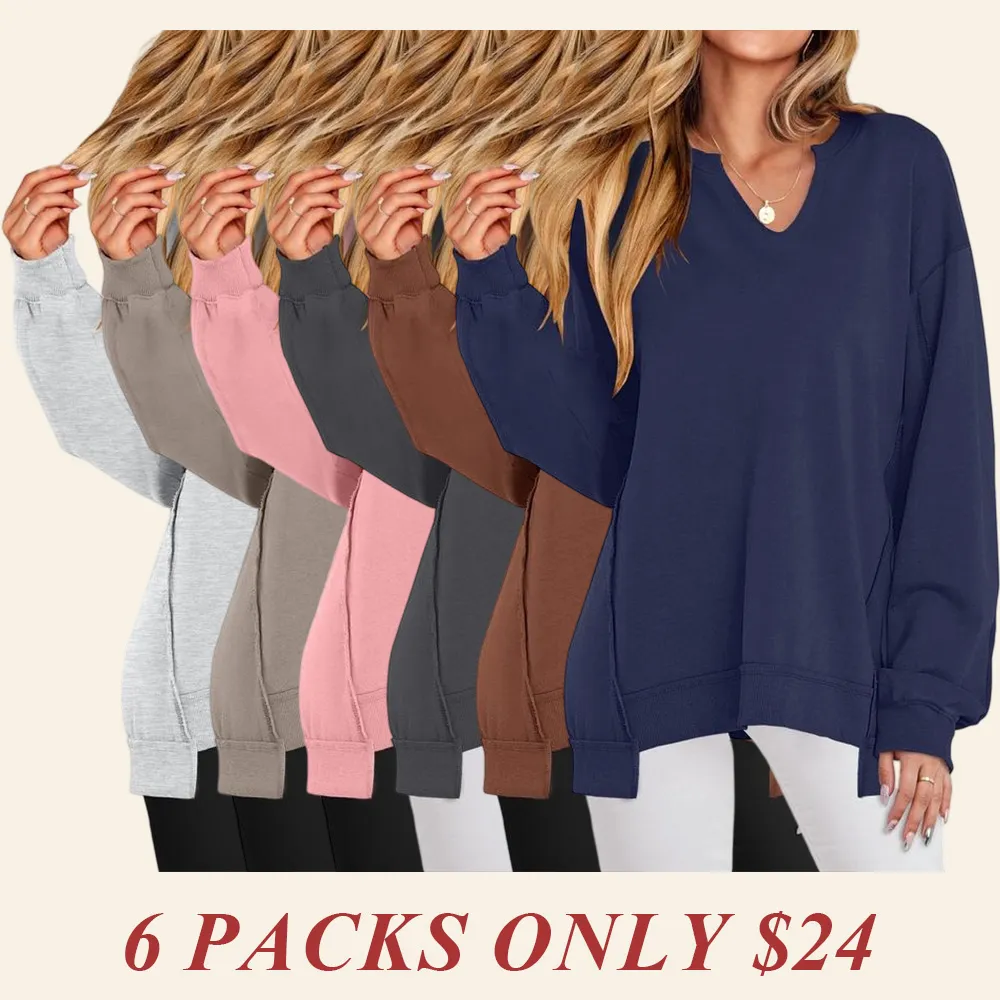 Womens Oversized Sweatshirt V Neck Long Sleeve