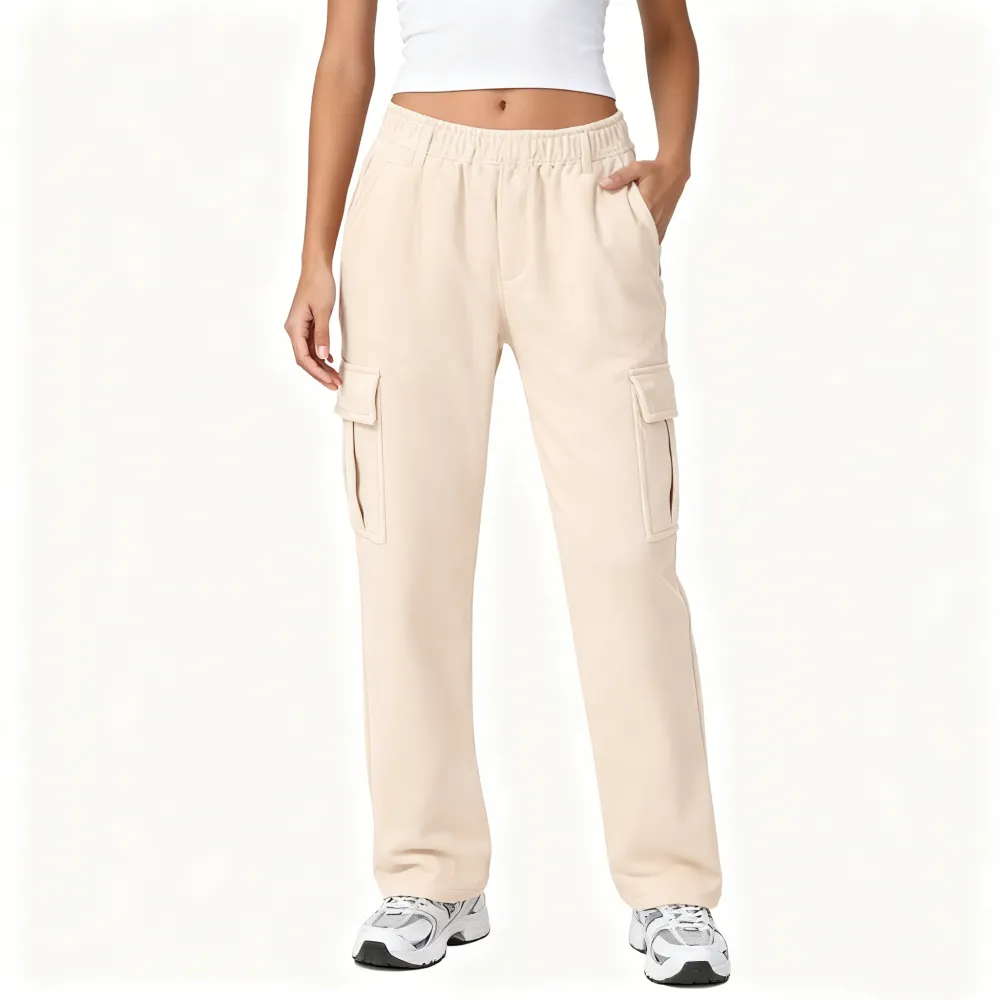 Women's multi-pocket solid color pants