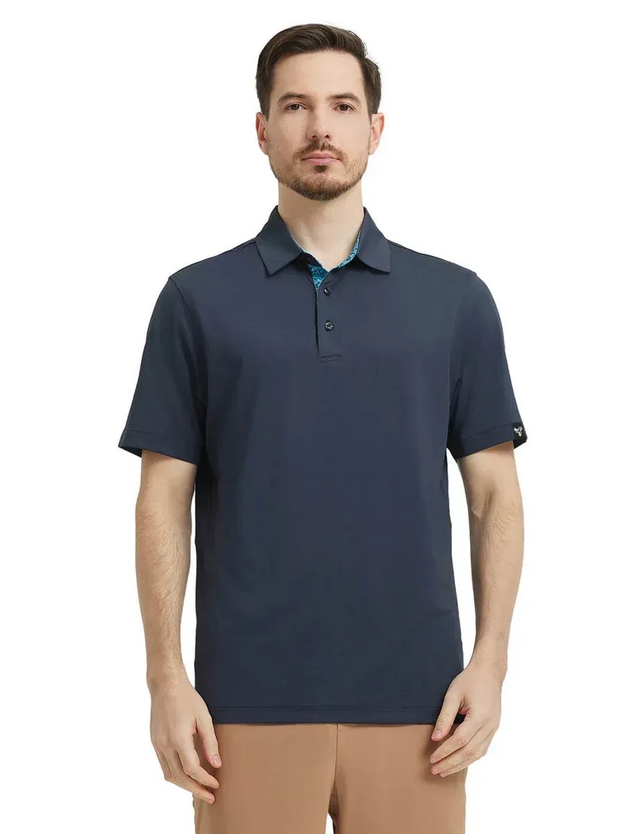Men'S Designed Collared Solid Performance Polo