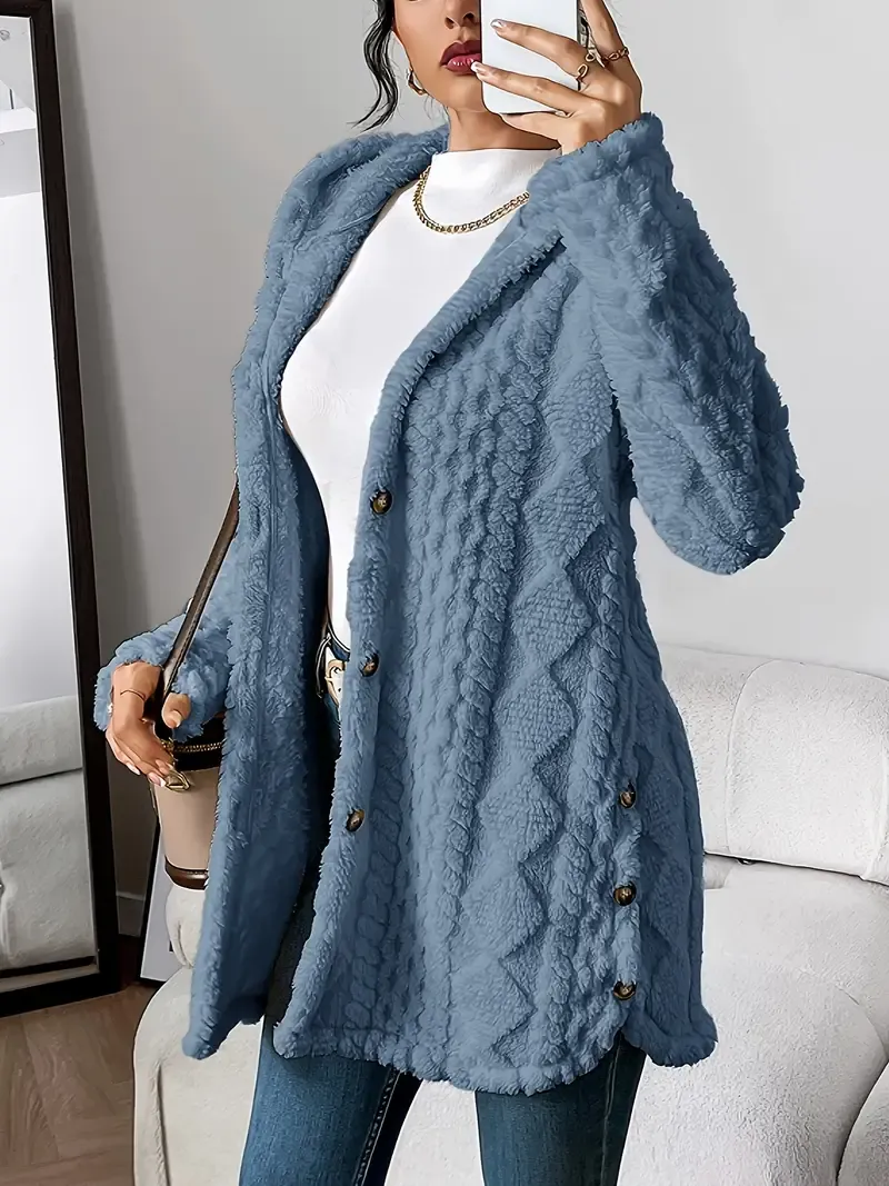 Winter Warm Fashion Jacquard Plush Hooded Cardigan Coat