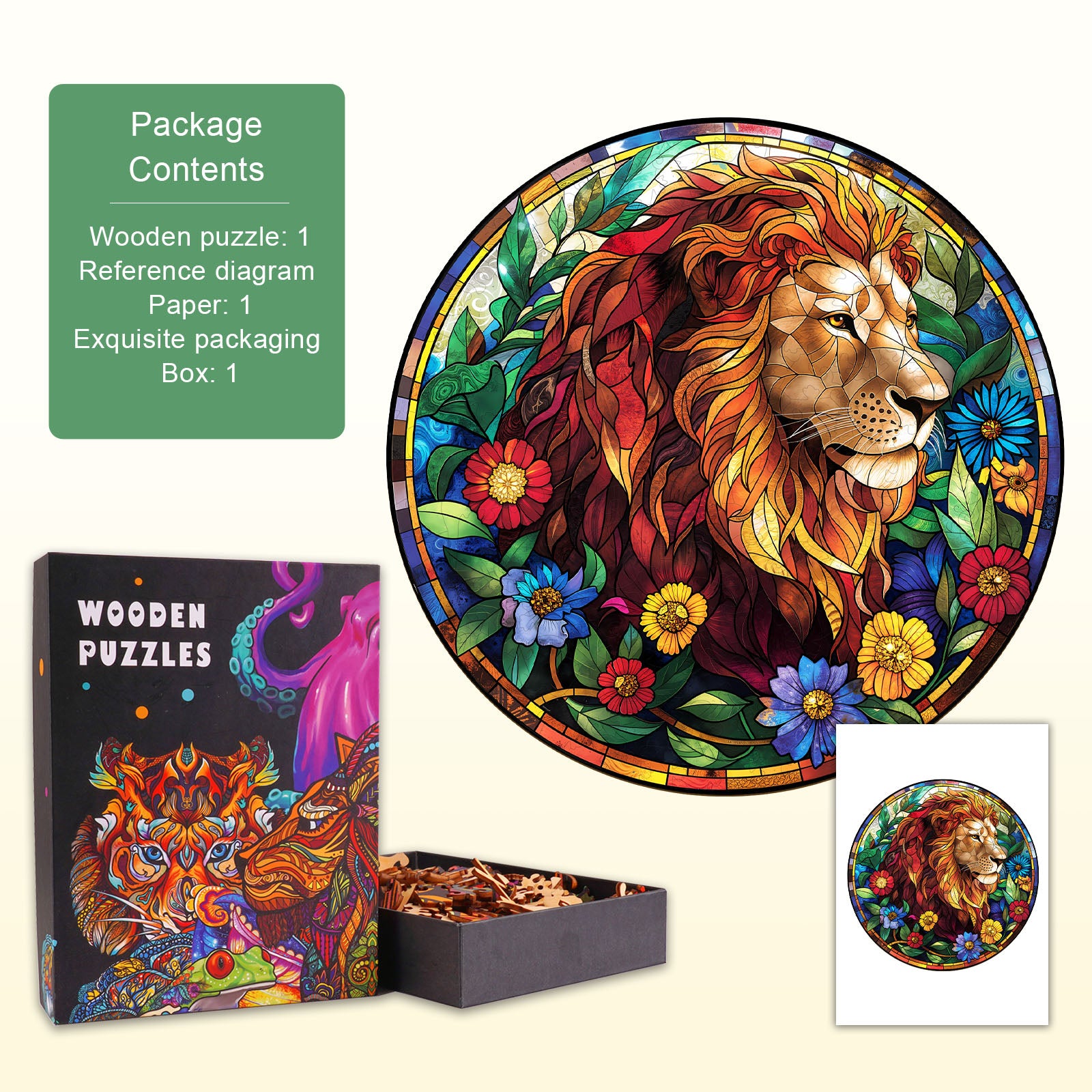 Stained Glass Lion Wooden Jigsaw Puzzle