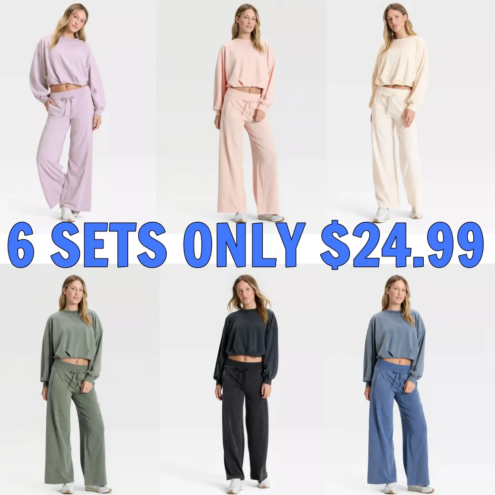 Women's Bubble Hem Long Sleeve Top & Wide Leg Pants Set