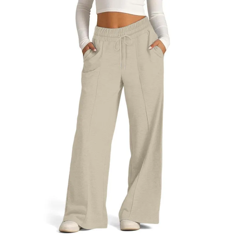 Women's Simple Design Straight Leg Drawstring Baggy Lounge Pants
