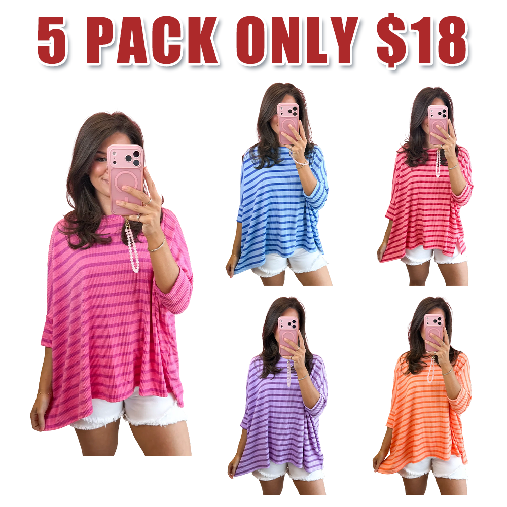 Spring Striped Raised Rib Easy Fit 3/4 Sleeve Top